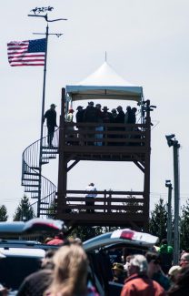 The race tower, as seen from The Migraine Headache Relief Center of Pennsylvania booth.